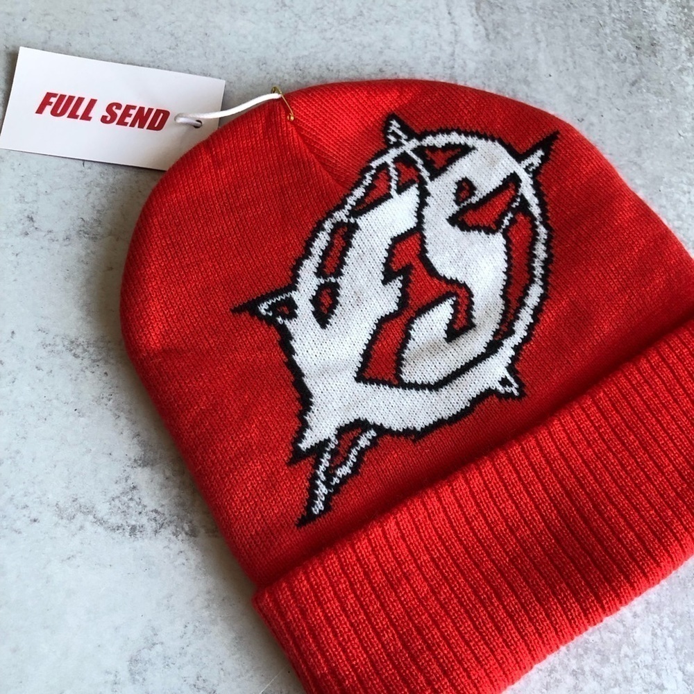 Full Send Mens Beanie Star Logo Knit Red White One Size